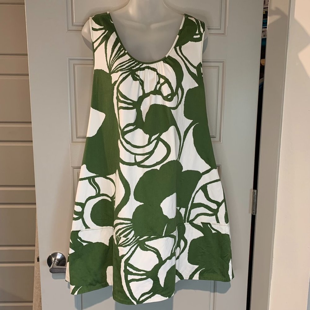 Anthropologie White Two Green Floral Baby Doll Dress